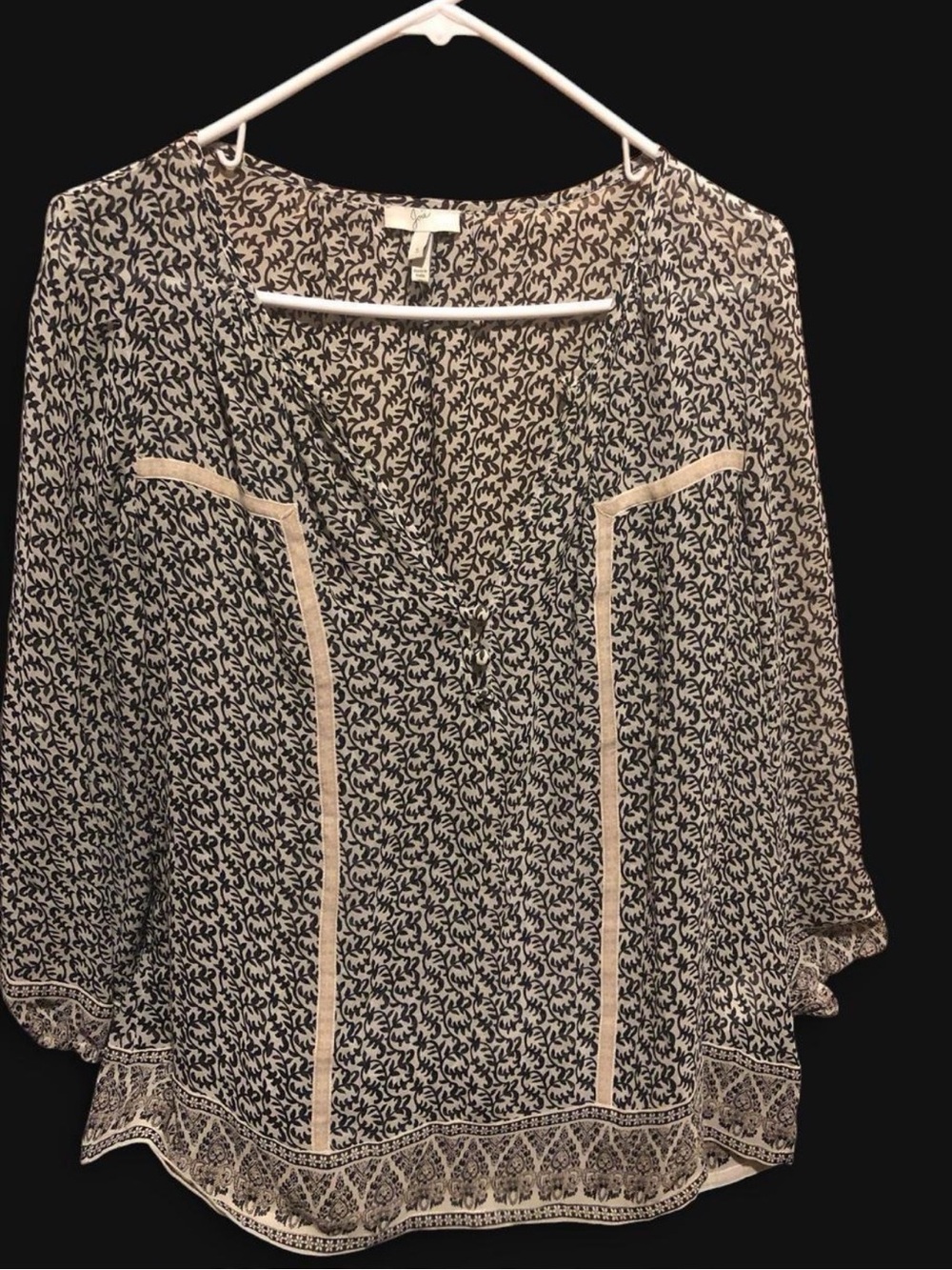 Joie Boho Printed V-Neck Women’s Blouse in Black and Cream